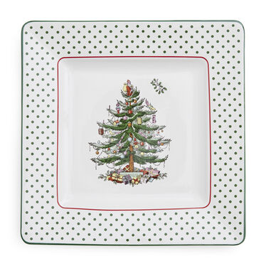 Christmas Tree Polka Dot Square Platter